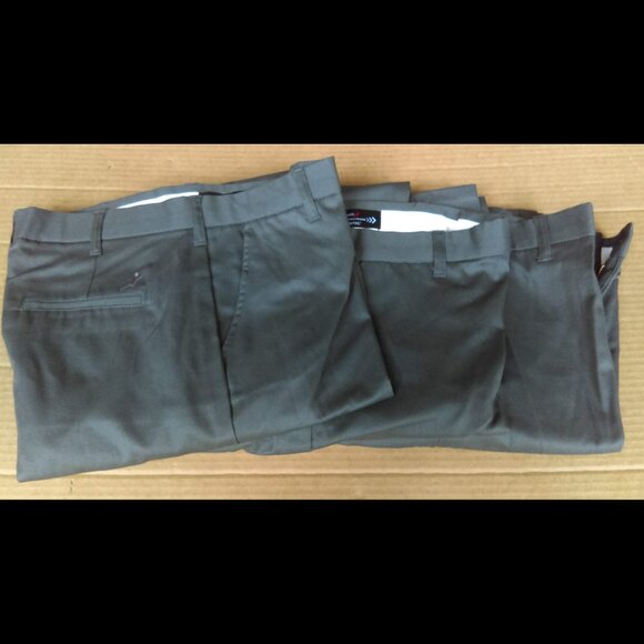 3 Pairs 35x34 Aramark Flat-Front Spruce Green 100% Cotton Twill Pants - Picture 1 of 6
